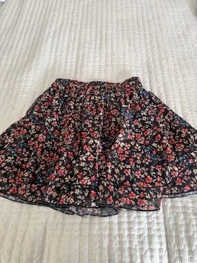 Floral Tiered Mini Skirt - Black with Pink Floral Print